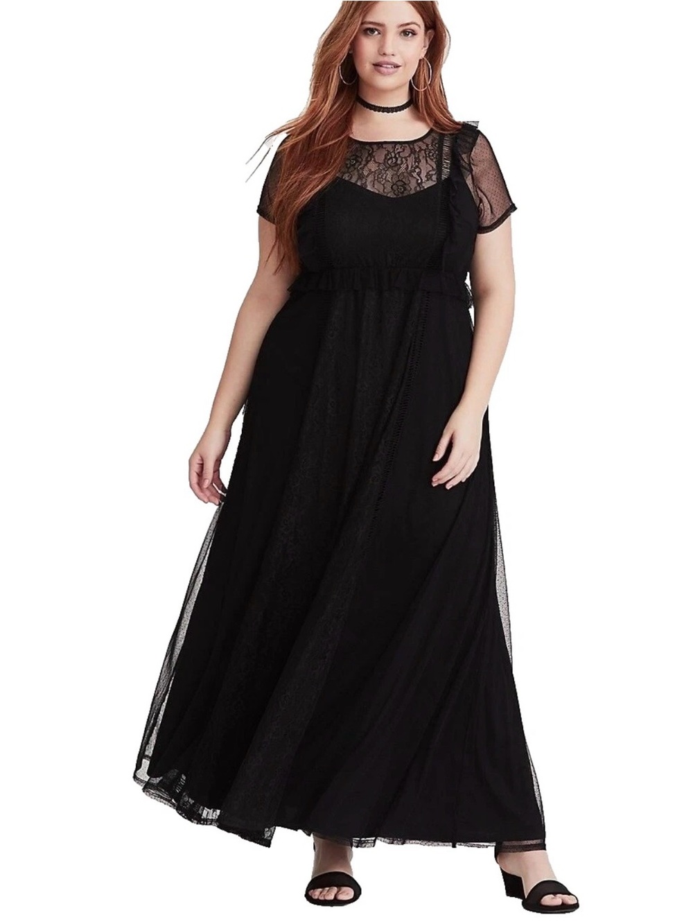 TORRID Runway Black Sheer Mesh Lace Overlay Cutout Maxi Dress Goth Vampy Plus 2X